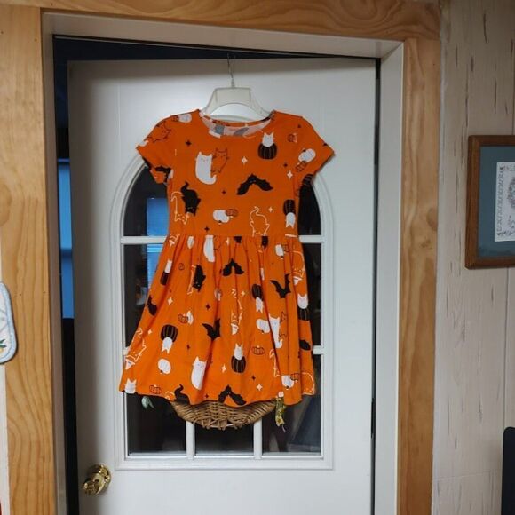 New Cat & Jack Orange Cats Bats Ghosts Halloween Dress Size Girl's L 10/12 - Picture 1 of 2